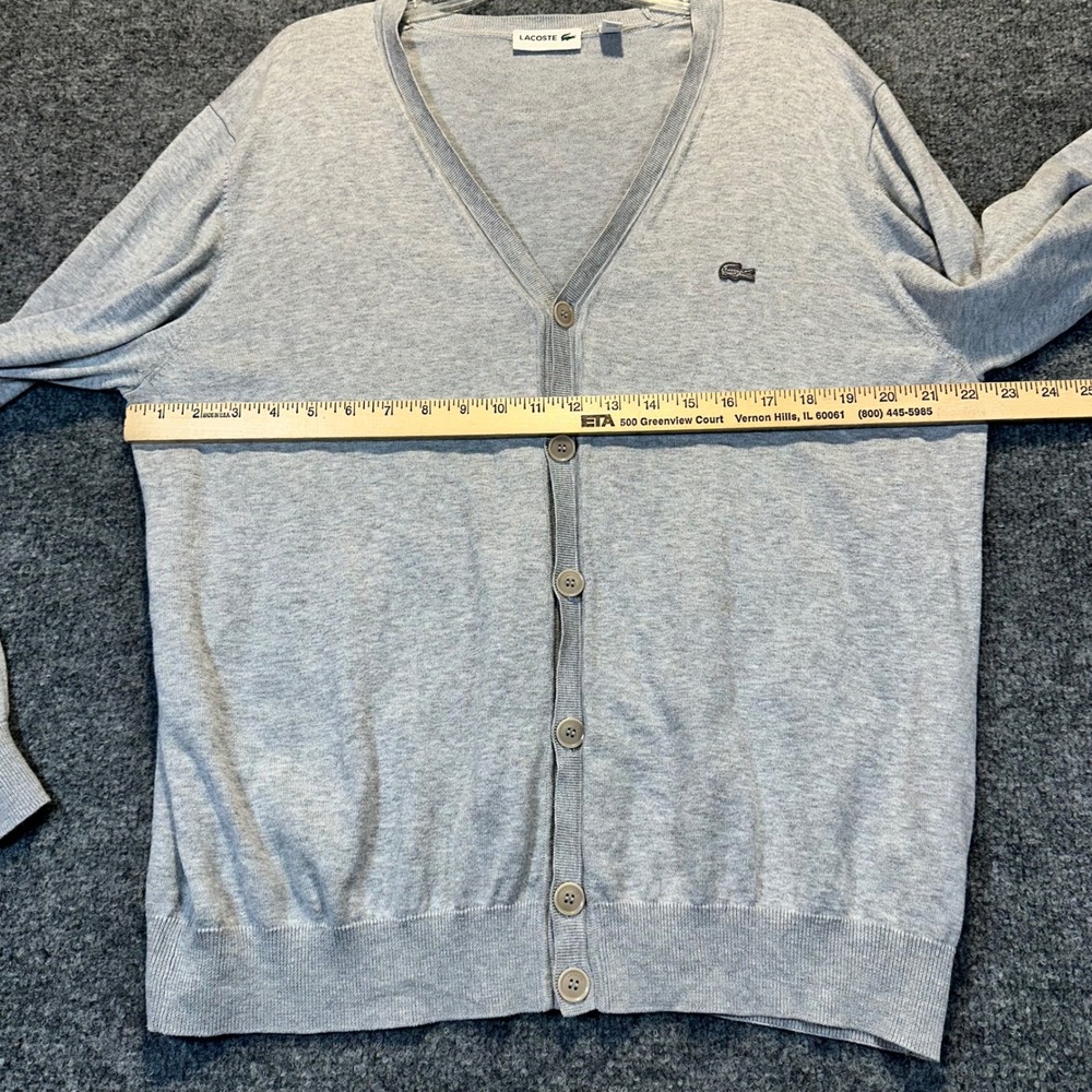 Lacoste Cardigan Sweater Mens XL Gray Classic Preppy V-Neck Button Up - Picture 8 of 13